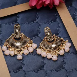 ADIVA Gold-Plated Pearl Studded Antique Classic Drop Earrings-picture-47