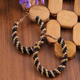 UNIVERSITY TRENDZ Gold-Plated Beaded Classic Hoop Earrings image 1