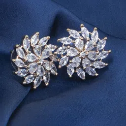 SHARLEEZ Gold-Plated American Diamond Studded Floral Shaped Studs Earrings-image-2