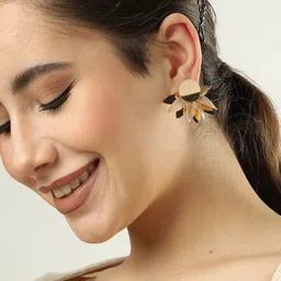 SOHI Gold-Toned Gold Plated Floral Studs Earrings-picture-23