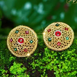 Vighnaharta Gold-Plated Circular Studs Earrings image 1
