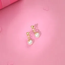 Mia by Tanishq Glowing Hearts Pearl & Gold Drop Earrings-picture-20