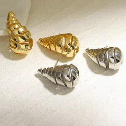 Fashion Frill Set of 2 Stainless Steel Gold & Silver Plated Studs Earrings-image-32