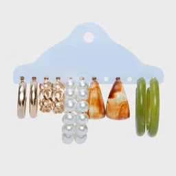 20Dresses Set Of 5 Gold & Green Contemporary Half Hoop Earrings-picture-31
