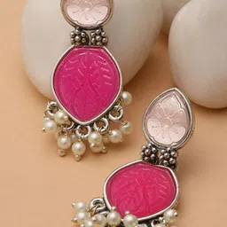 KARATCART Silver-Plated Kundan Studded Drop Earrings-image-76