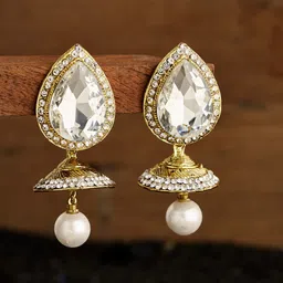 ATIBELLE Gold Plated Crystal-Studded & Pearl Beaded Drop Earrings-picture-38