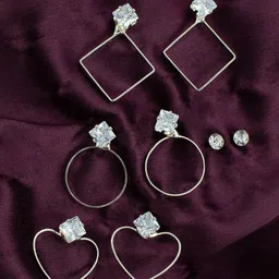 PRIVIU Set Of 4 Silver-Plated Stud Earrings-picture-24