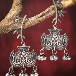 Sanjog Silver Plated German Silver Oxidized Drop Tribal Long Earrings-picture-36