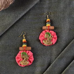 AAKRITI ART CREATIONS Pink & Gold-Toned Quirky Drop Earrings image 1