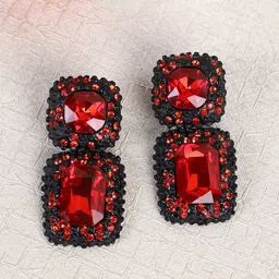 Shining Diva Fashion Red and Black Geometric Drop Earrings-picture-52