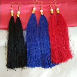 RICH AND FAMOUS Black & Red Contemporary Long Tassel Drop Earrings-image-0