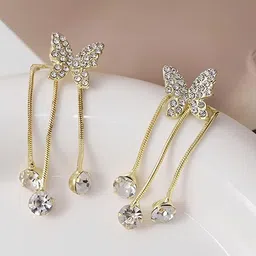 ANNA CREATIONS Gold-Plated Stone-Studded Butterfly Shaped Drop Earrings-picture-29