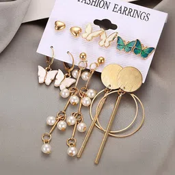 Yellow Chimes Set Of 6 Gold-Toned Contemporary Earrings-picture-25