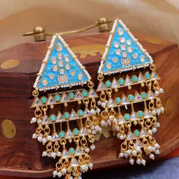 Crunchy Fashion Gold-Plated Blue Contemporary Drop Earrings-picture-26