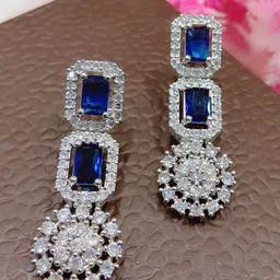 The Pari Rhodium-Plated American Diamond Studded Contemporary Drop Earrings-picture-37