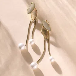 DressBerry Gold Toned Gold Plated Pearls Contemporary Drop Earrings-picture-33