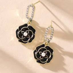 DressBerry Black Gold-Plated Artificial Stones Studded Classic Drop Earrings-picture-27