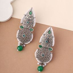Priyaasi Silver-Plated Kundan Studded Contemporary Drop Earrings-picture-30
