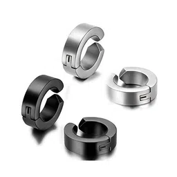 MEENAZ Men Set Of 2 Silver-Plated Contemporary Hoop Earrings-picture-16