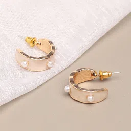 SOHI Women Gold-Toned & White Contemporary Half Hoop Earrings-image-99