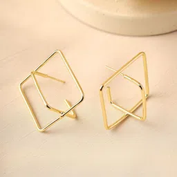 Priyaasi Gold-Plated Geometric Half Hoop Earrings image 1