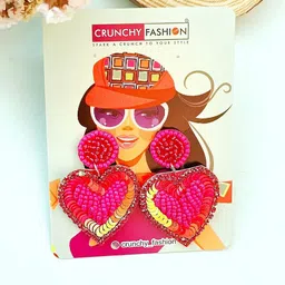 Crunchy Fashion Heart Shaped Beaded Drop Earrings-image-72