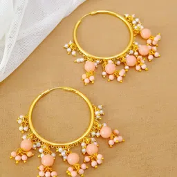 Crunchy Fashion Gold-plated Pink & Gold-Toned Contemporary Hoop Earrings-picture-31