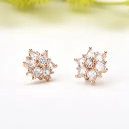 AMI Women Rose Gold Plated Cubic Zirconia Contemporary Stud Earrings-picture-15