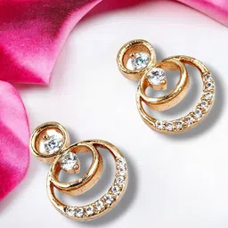 DressBerry White CZ Studded Rose Gold Plated Contemporary Drop Earrings-picture-10