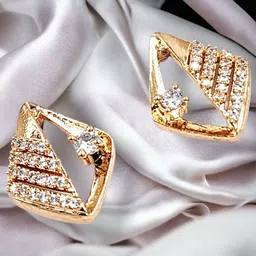 DressBerry Rose Gold-Plated Cubic Zirconia-Studded Contemporary Stud Earrings-picture-37