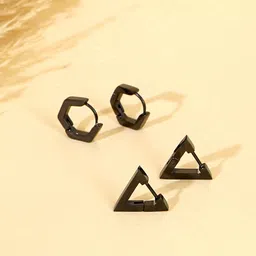 Yellow Chimes Set of 2 Black Contemporary Studs Earrings-picture-44