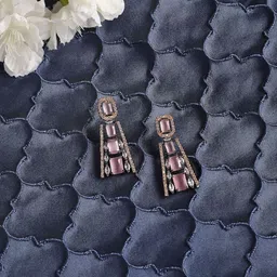 ZENEME Rose Gold-Plated American Diamond Studded Contemporary Drop Earrings-picture-28