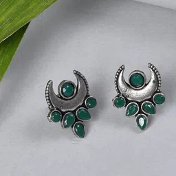 SOHI Silver Plated Contemporary Stone Studded Studs Earrings-picture-21