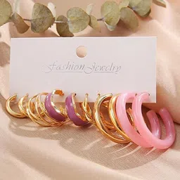 KARATCART Set Of 6 Gold-Plated Contemporary Hoop Earrings-picture-23