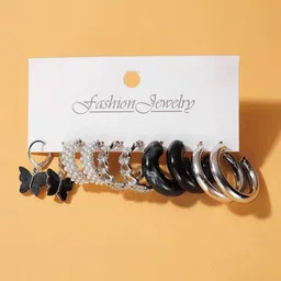 KARATCART Set of 5 Silver-Plated Circular Hoop Earrings-picture-40