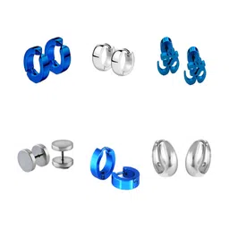 KARISHMA KREATIONS Set Of 6 Silver-Plated Contemporary Dumbells Stud & Hoop Earrings-image-72