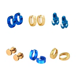 KARISHMA KREATIONS Men Set Of 6 Gold-Plated Stainless Steel Contemporary Stud Earrings-picture-13