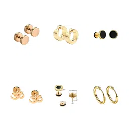 KARISHMA KREATIONS Men Set Of 6 Gold-Plated Stainless Steel Contemporary Stud Earrings-picture-26