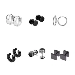 KARISHMA KREATIONS Unisex Set Of 6 Silver-Plated Contemporary Studs Earrings-picture-40