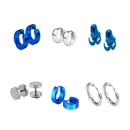 KARISHMA KREATIONS Set Of 6 Silver-Plated Contemporary Dumbells Stud & Hoop Earrings-image-91