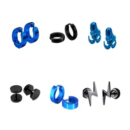 KARISHMA KREATIONS Men Set Of 6 Stainless Steel Contemporary Stud Earrings-picture-26