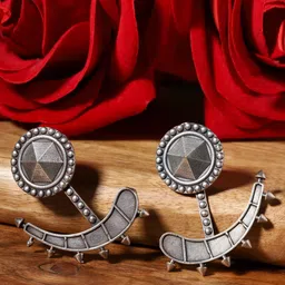 VENI Silver-Plated Contemporary Oxidised Drop Earrings-picture-8