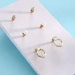 justpeachy Pack Of 3 Silver-Toned Contemporary Stud Earrings-picture-16
