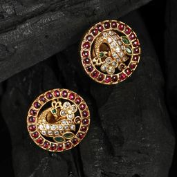 Priyaasi American Diamond Maroon Gold Plated Peacock Contemporary Stud Earrings-picture-28