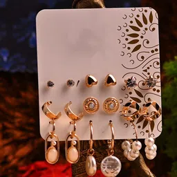 Jewelz Gold-Toned Set of 9 Contemporary Studs Earrings-picture-19