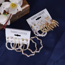 YouBella Gold-Toned & White Set of 12  Contemporary Studs Earrings-image-16