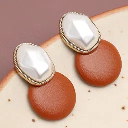 SOHI Women White & Brown Contemporary Drop Earrings-picture-36