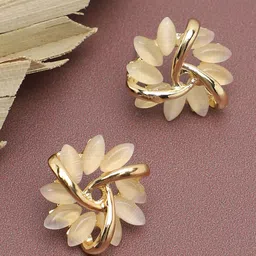 SOHI Gold Plated Floral Shaped Stone Studded Studs Earrings-image-0
