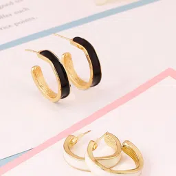 Unwind by Yellow Chimes Set Of 2 Gold-Plated & White Circular Half Hoop Earrings-picture-32
