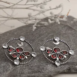 VENI Maroon Circular Studs Earrings-picture-33